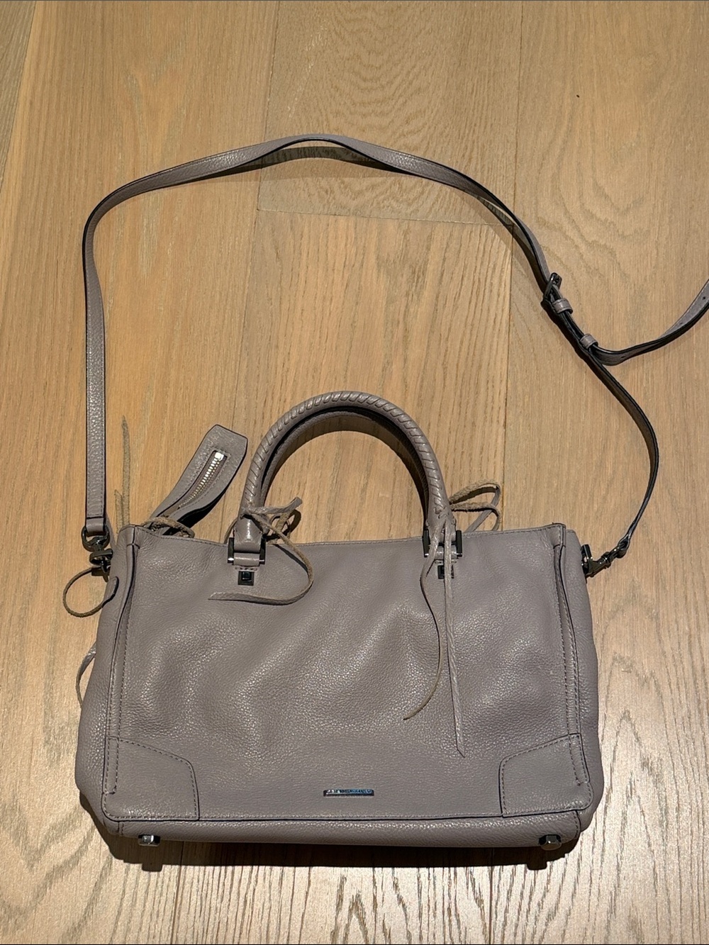 Rebecca Minkoff Taupe Leather Satchel with Top Handles and Crossbody Strap